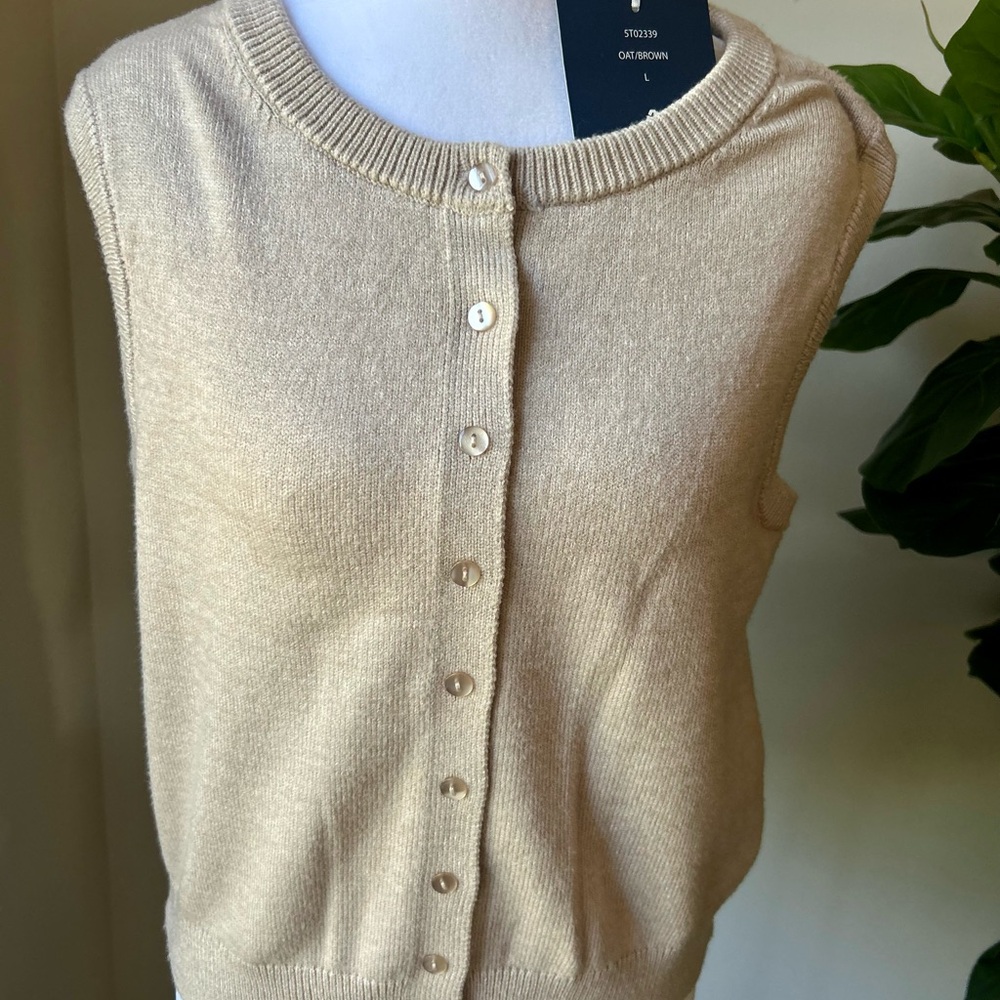 Pink Rose Beige Button-Up Sleeveless Cardigan